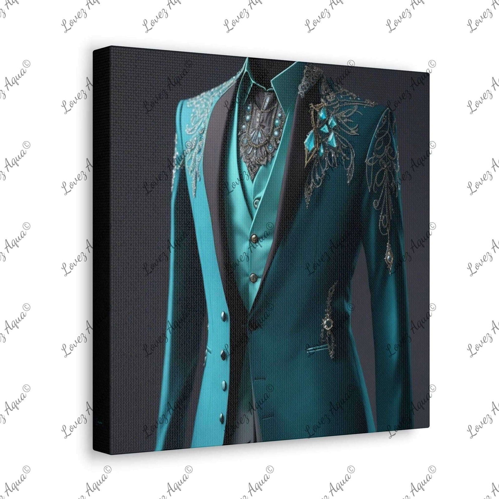 "Aquamarine Elegance" Men's Jeweled Suit Jacket Fashion Painting Lovez Aqua© - Lovez Aqua© - 
