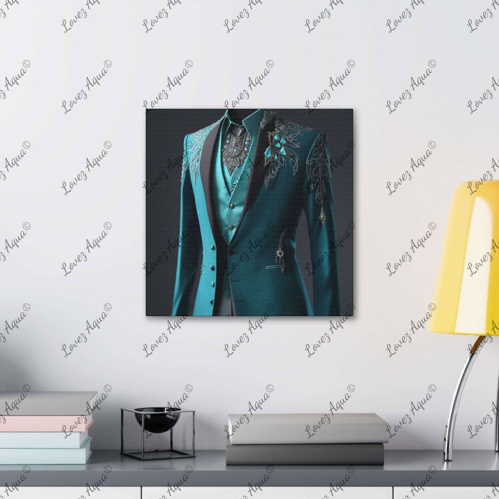 "Aquamarine Elegance" Men's Jeweled Suit Jacket Fashion Painting Lovez Aqua© - Lovez Aqua© - 