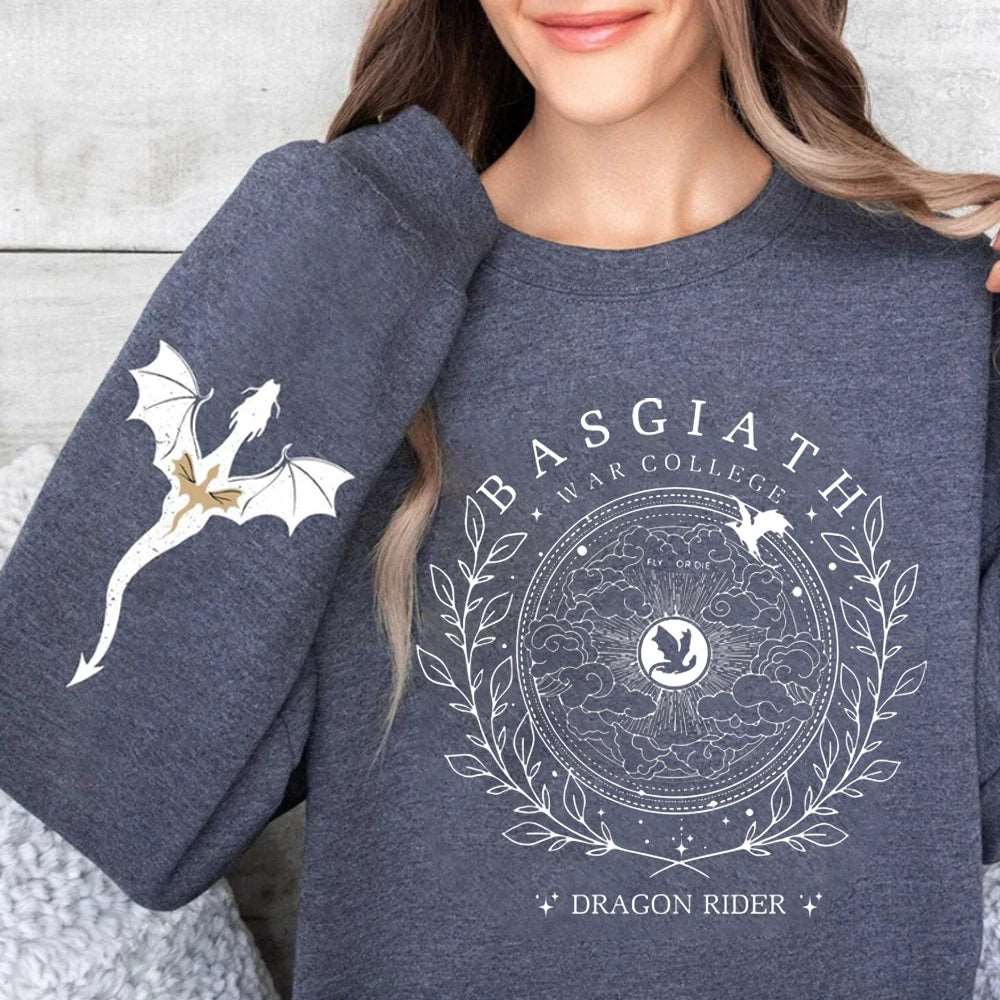 Basgiath War College Double-Side Fourth Wing Dragon Sleeve Women's Sweatshirt - Fourth Wing - Dark Gray / S