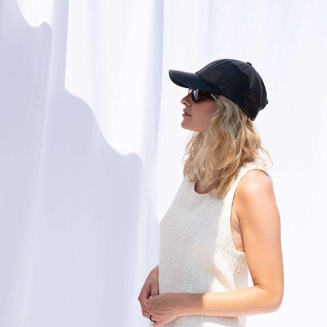 Black Genuine Leather Baseball Cap with Velcro Closure - Lovez Aqua© - 