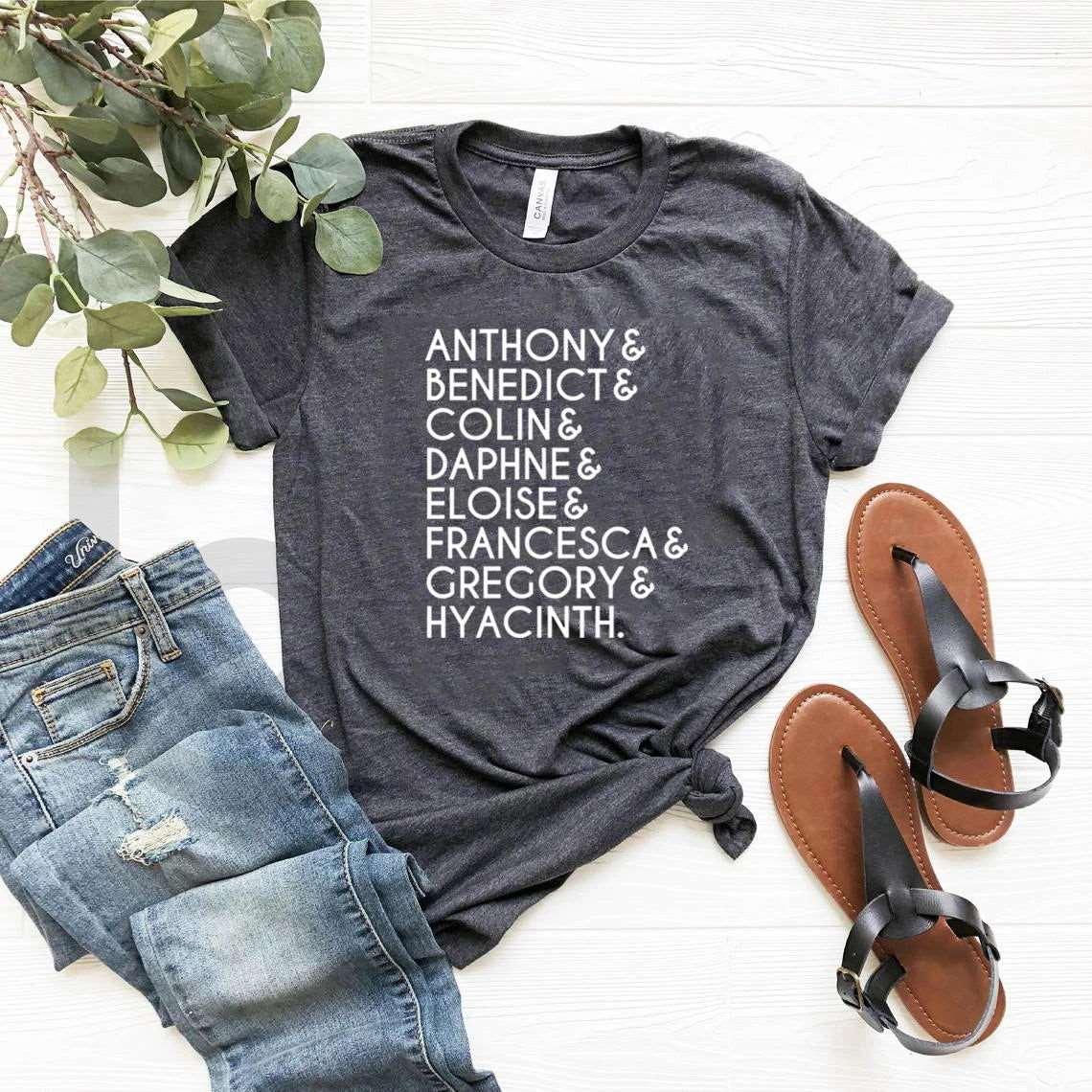 Bridgerton Lady Whistledown Society Character Names Women's Graphic T-Shirt - Lovez Aqua© - Dark Gray / L