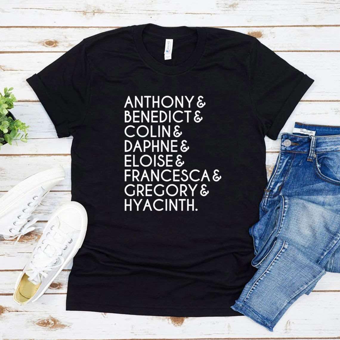 Bridgerton Lady Whistledown Society Character Names Women's Graphic T-Shirt - Lovez Aqua© - Black / L