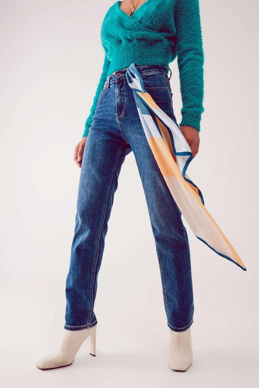 Cotton Blend High-Waist Tapered Women's Denim Jeans With Classic Button Closure - Lovez Aqua© - 