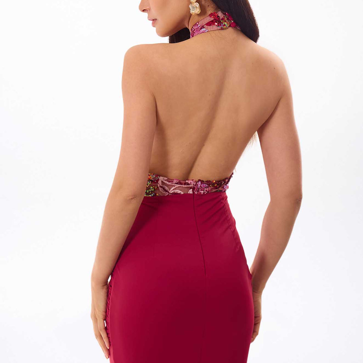 Lala, Once upon a broken heart, Burgundy Maxi Dress, Burgundy Evening Dress, Burgundy Formal Dress, Floral Sequin Dress, Floral Embroidered Dress, Embroidered Maxi Dress, Sequin Maxi Dress, Sequin Evening Dress, Halter Maxi Dress, Halter Evening Dress, Open Back Maxi Dress, Open Back Evening Dress, Floral Maxi Dress, Floral Evening Gown, Burgundy Gown, Women’s Evening Gown, Formal Maxi Dress, Formal Evening Gown, Embellished Maxi Dress, Embellished Evening Dress, Mesh Bodice Dress, Sheer Mesh Dress