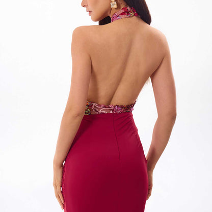 Lala, Once upon a broken heart, Burgundy Maxi Dress, Burgundy Evening Dress, Burgundy Formal Dress, Floral Sequin Dress, Floral Embroidered Dress, Embroidered Maxi Dress, Sequin Maxi Dress, Sequin Evening Dress, Halter Maxi Dress, Halter Evening Dress, Open Back Maxi Dress, Open Back Evening Dress, Floral Maxi Dress, Floral Evening Gown, Burgundy Gown, Women’s Evening Gown, Formal Maxi Dress, Formal Evening Gown, Embellished Maxi Dress, Embellished Evening Dress, Mesh Bodice Dress, Sheer Mesh Dress