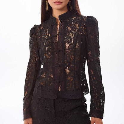 Women’s Black Floral Lace Mandarin Jacket