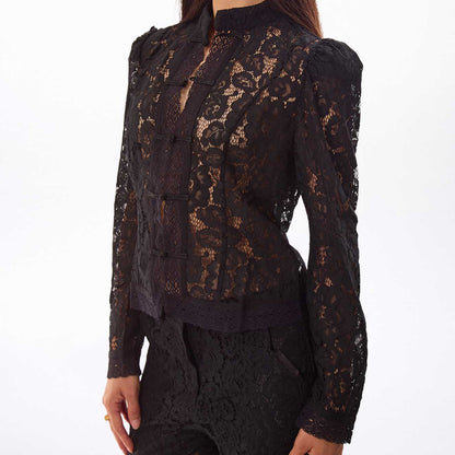Women’s Black Floral Lace Mandarin Jacket
