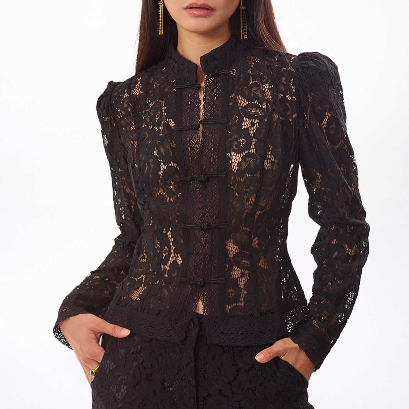Women’s Black Floral Lace Mandarin Jacket
