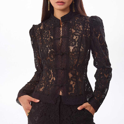 Women’s Black Floral Lace Mandarin Jacket