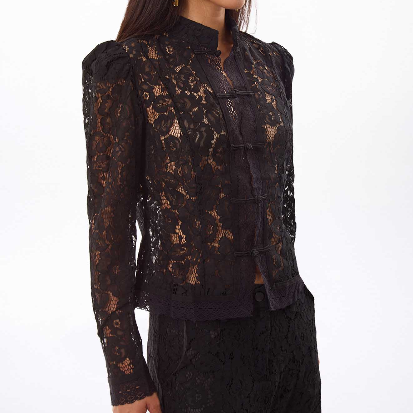 Women’s Black Floral Lace Mandarin Jacket