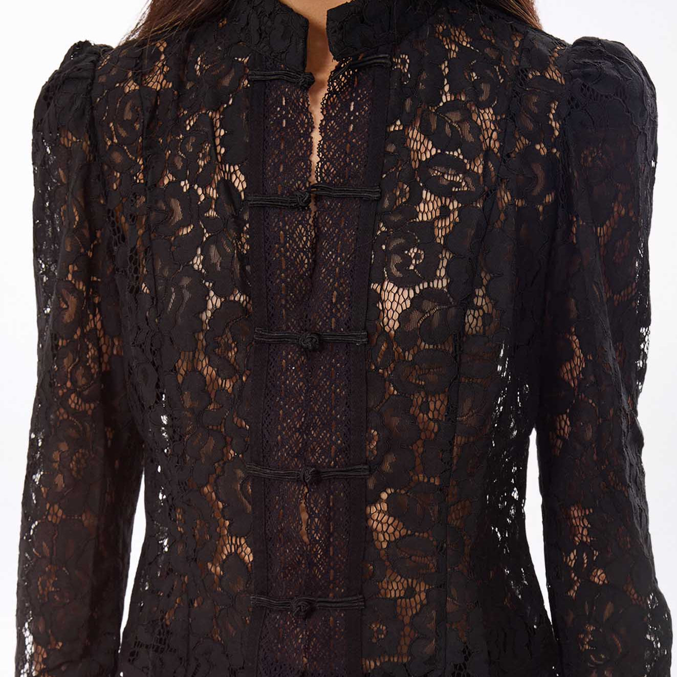 Women’s Black Floral Lace Mandarin Jacket