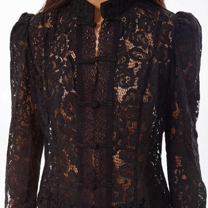Women’s Black Floral Lace Mandarin Jacket