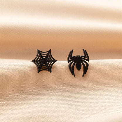 Disney Marvel Spider Man Stainless Steel Spider & Web Women's Stud Earrings - Disney - Black Spider & Web