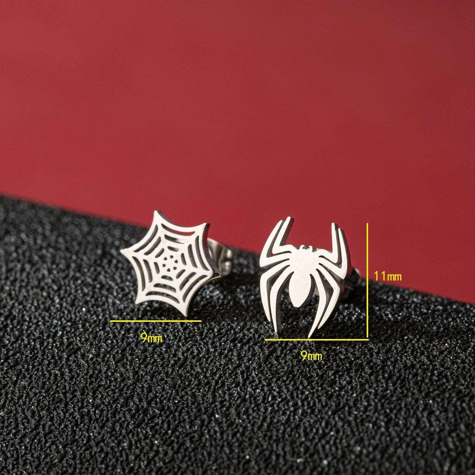 Disney Marvel Spider Man Stainless Steel Spider & Web Women's Stud Earrings - Disney - Silver Spider & Web