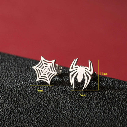 Disney Marvel Spider Man Stainless Steel Spider & Web Women's Stud Earrings - Disney - Silver Spider & Web