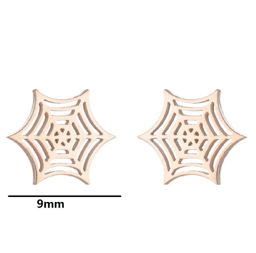 Disney Marvel Spider Man Stainless Steel Spider & Web Women's Stud Earrings - Disney - Gold Spiderweb