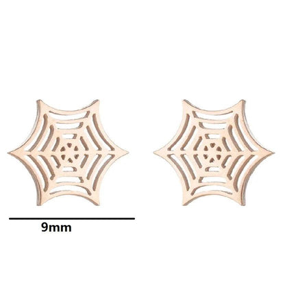 Disney Marvel Spider Man Stainless Steel Spider & Web Women's Stud Earrings - Disney - Gold Spiderweb