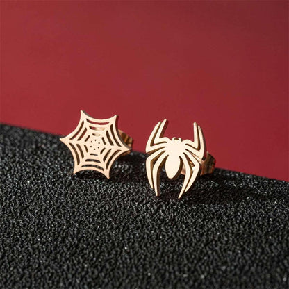 Disney Marvel Spider Man Stainless Steel Spider & Web Women's Stud Earrings - Disney - Rose Gold Spider & Web