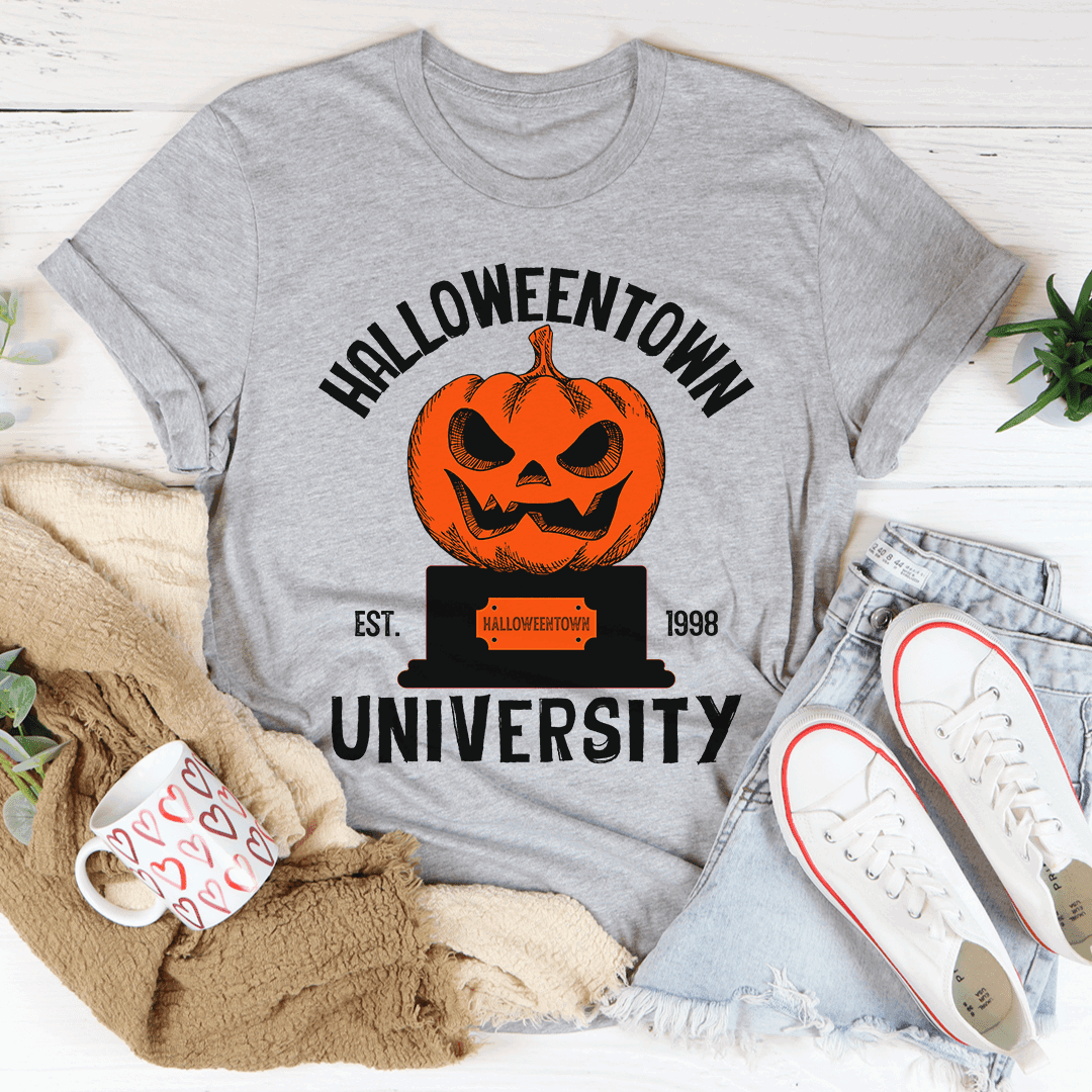 Disney's "Halloweentown University" Inspired Pumpkin Unisex Cotton T-Shirt - Disney - Athletic Heather / S