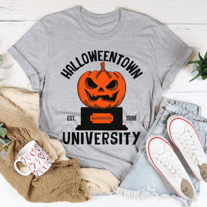 Disney's "Halloweentown University" Inspired Pumpkin Unisex Cotton T-Shirt - Disney - Athletic Heather / S