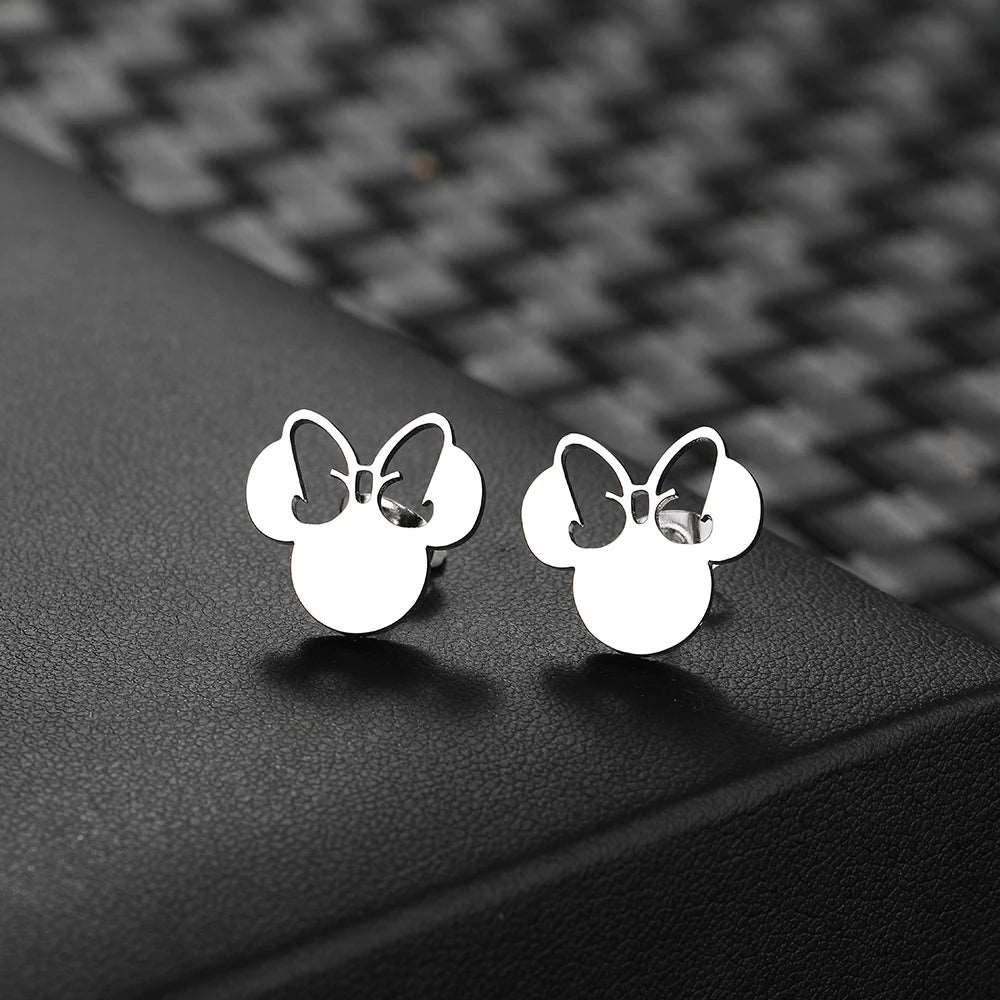 Disney's Minnie Mouse Bow Women's Stainless Steel Stud Earrings - Disney - Silver