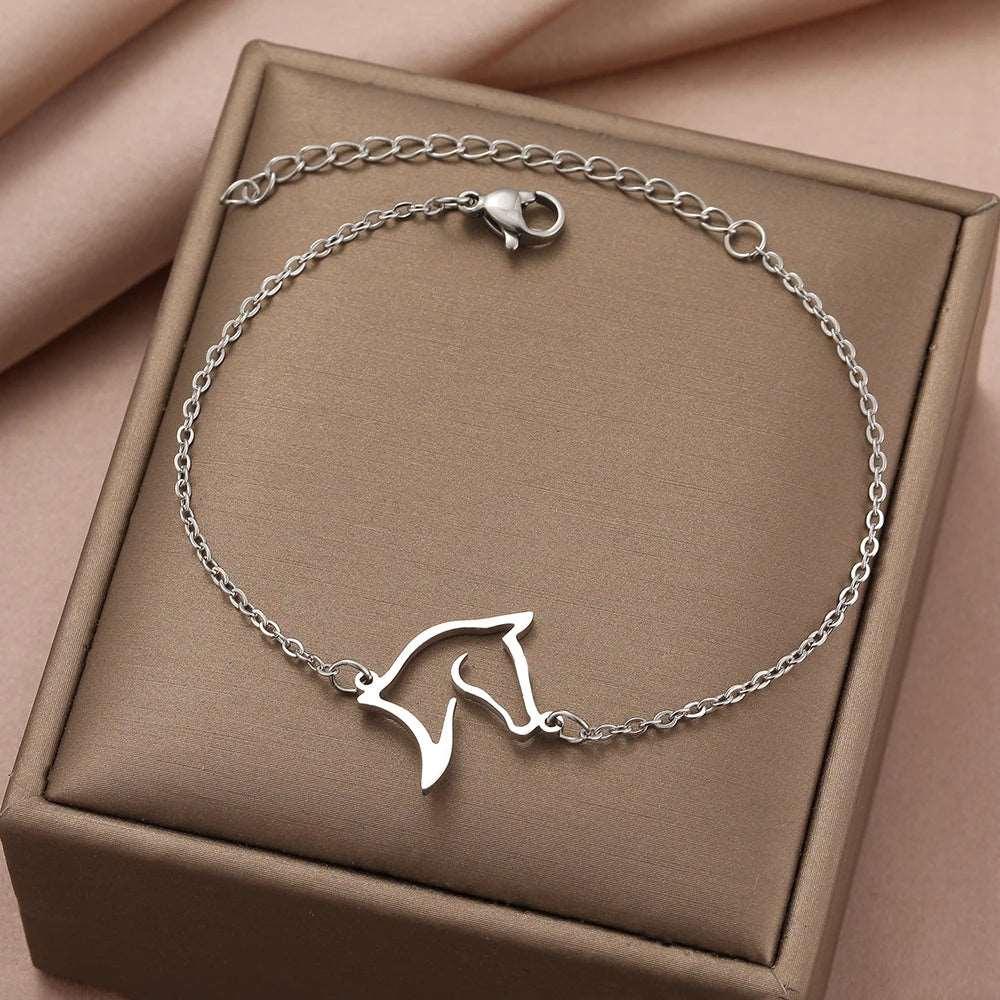 Equestrian Charm Bracelet With Intricate Horse Head Detail & Link Chain - Lovez Aqua© - Silver