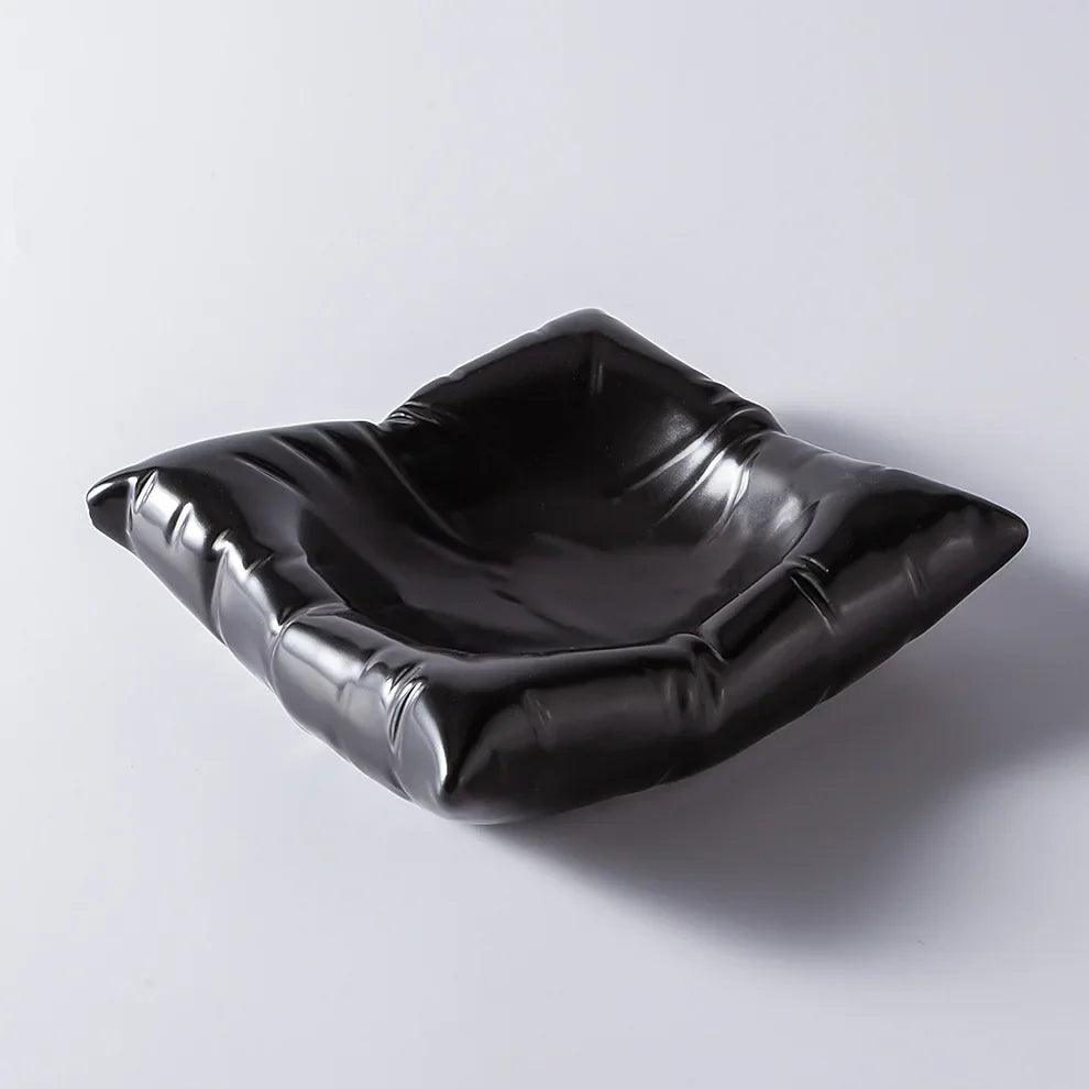 Fine Dining Ceramic Replica Cushion Dinner Bowl - Lovez Aqua© - Black / 6 inches