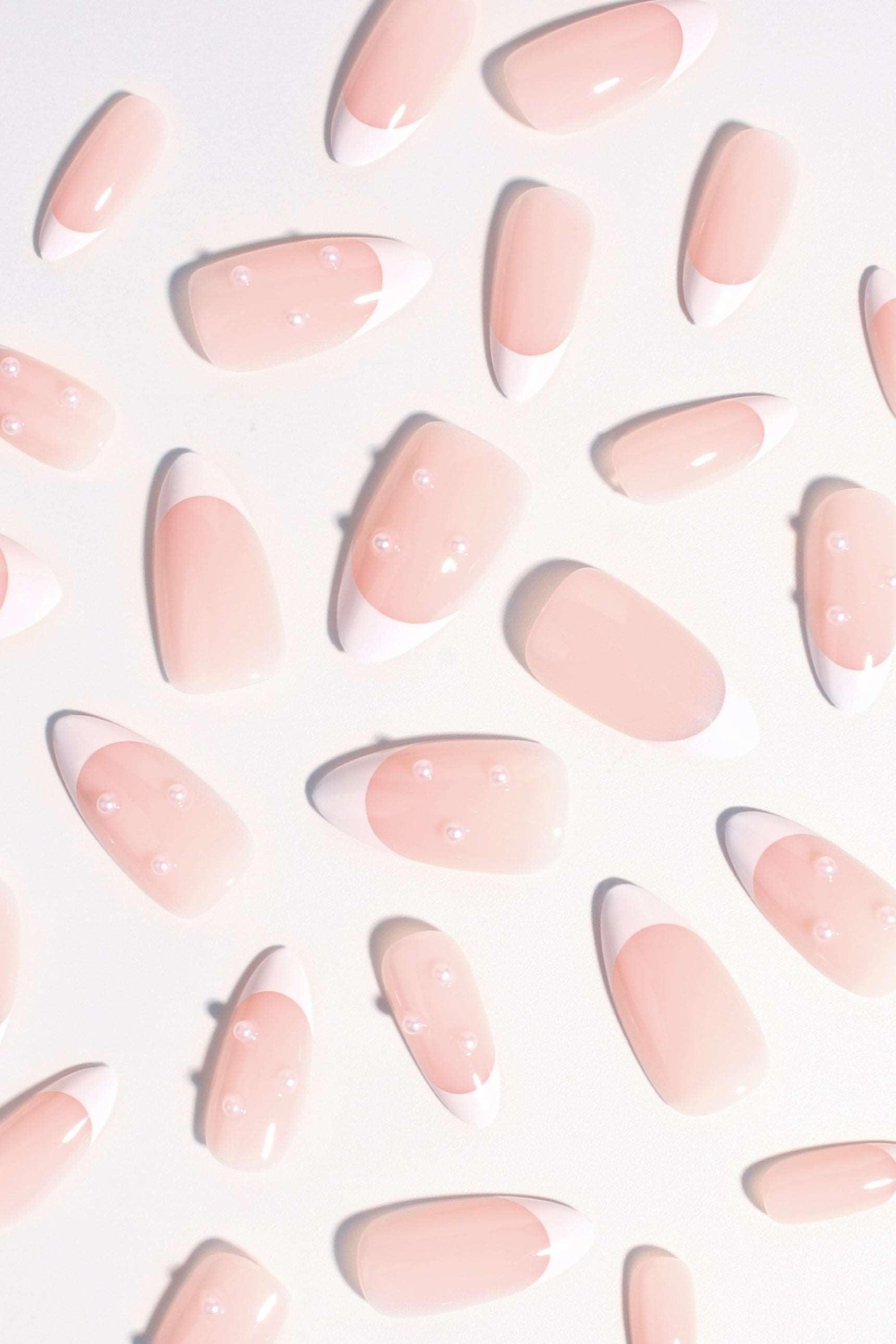 French Romantic - Light Pink & White Soft & Durable Press-On Nails (28 Pack) - Lovez Aqua© - 