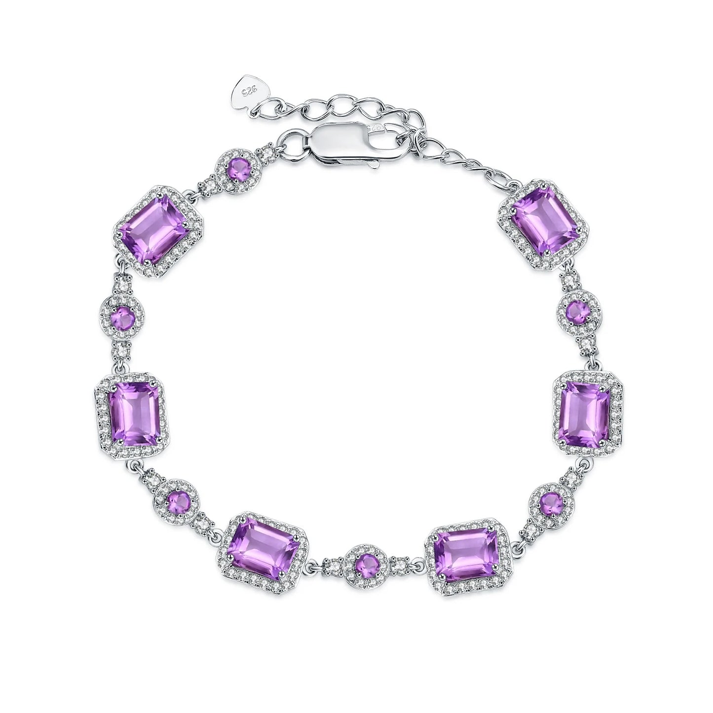925 Sterling Silver, Natural Agate Stone & Cubic Zirconia Rectangle Cabochons Women's Bracelet
