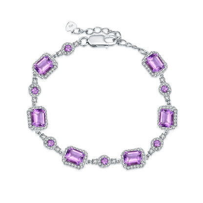 925 Sterling Silver, Natural Agate Stone & Cubic Zirconia Rectangle Cabochons Women's Bracelet