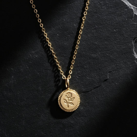 925 Sterling Silver Vintage Carved Rose Round Medallion Women's Pendant Necklace