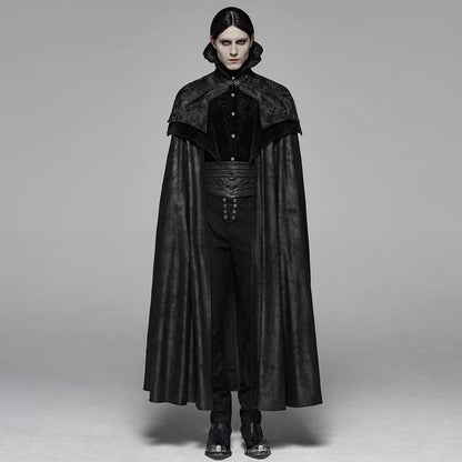 Men's Gothic Black Jacquard Embroidered Victorian Vampire Renaissance Long Cloak with High Collar