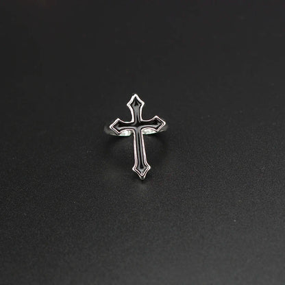 Men's Gothic Vintage Black & Silver Religious Cross Open Ring