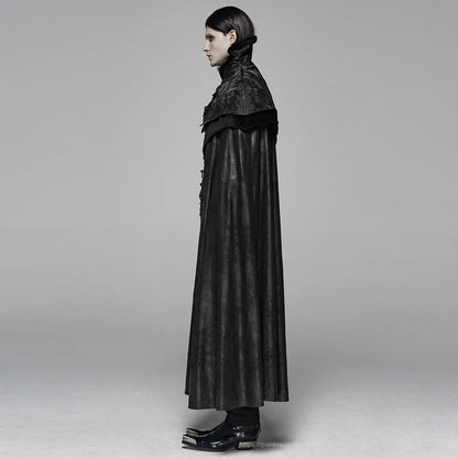Men's Gothic Black Jacquard Embroidered Victorian Vampire Renaissance Long Cloak with High Collar