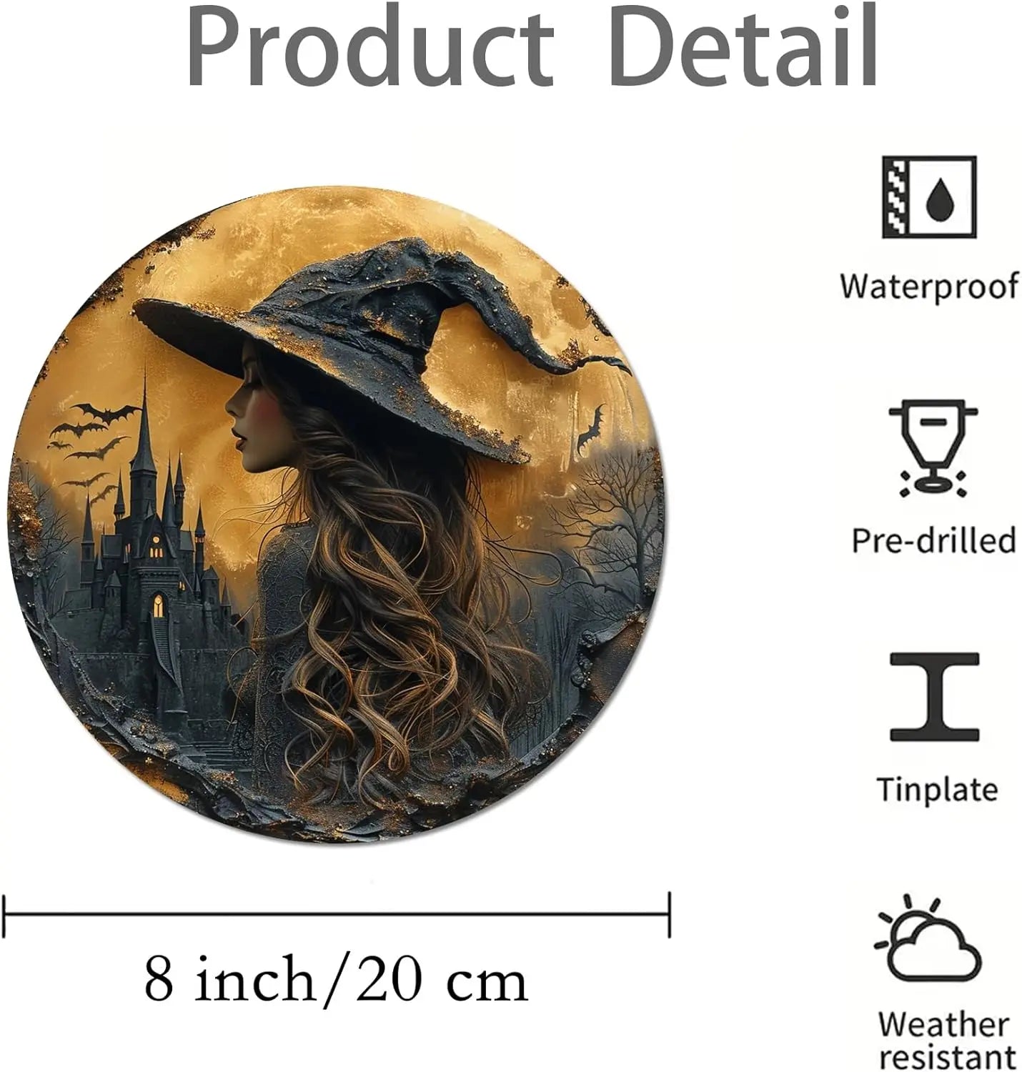 Halloween Witch & Haunted Castle Gothic Metal Wall Art Painting (8x8 Inch) - Lovez Aqua© - 