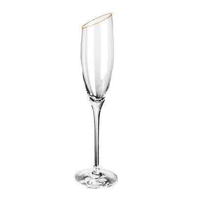 Handblown Modern Gold Trim Champagne Flute Glasses (170-330ml) - Lovez Aqua© - 4