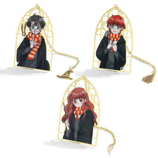 Harry Potter Anime Figures Gold Framed Bookmarks with Tassel Charms - Harry Potter - 