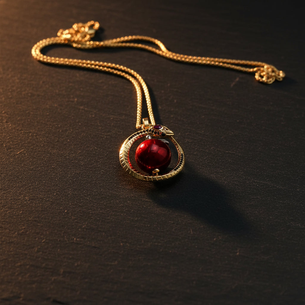 Women’s 925 Sterling Silver & Zircon Snake & Apple Pendant Necklace