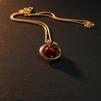 Women’s 925 Sterling Silver & Zircon Snake & Apple Pendant Necklace