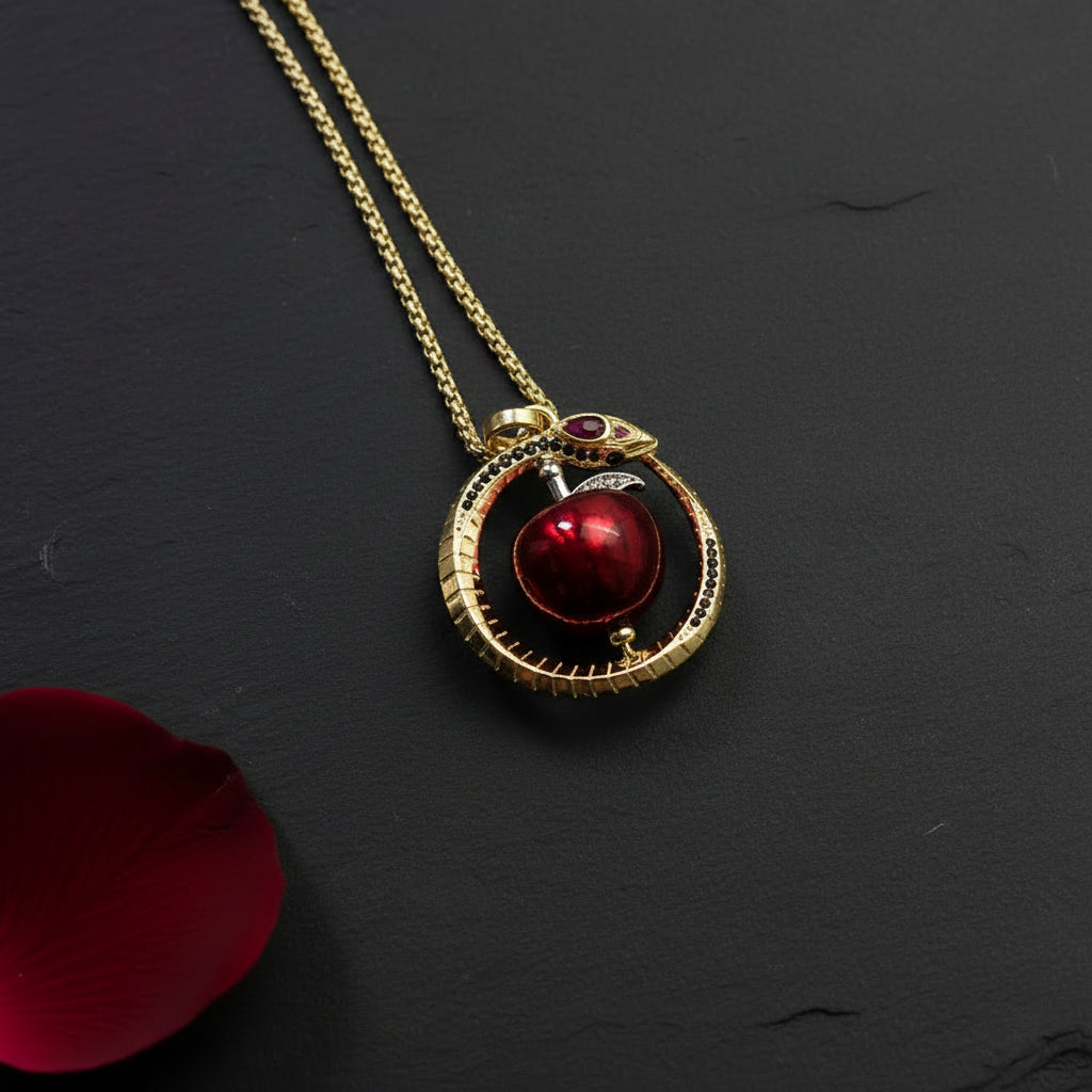Women’s 925 Sterling Silver & Zircon Snake & Apple Pendant Necklace