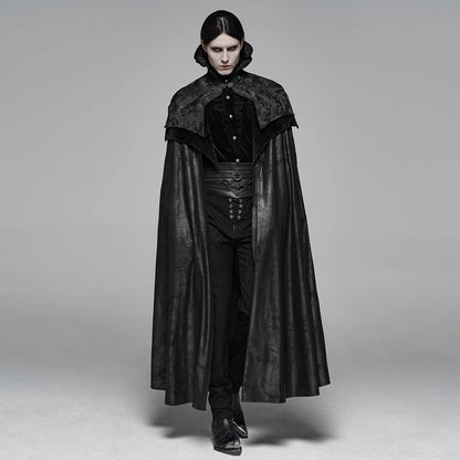 Men's Gothic Black Jacquard Embroidered Victorian Vampire Renaissance Long Cloak with High Collar