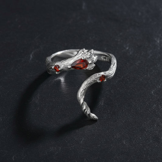 S925 Sterling Silver Harry Potter Gryffindor Lion Paw Ring with Red Zircon - Harry Potter - 