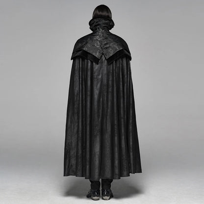 Men's Gothic Black Jacquard Embroidered Victorian Vampire Renaissance Long Cloak with High Collar