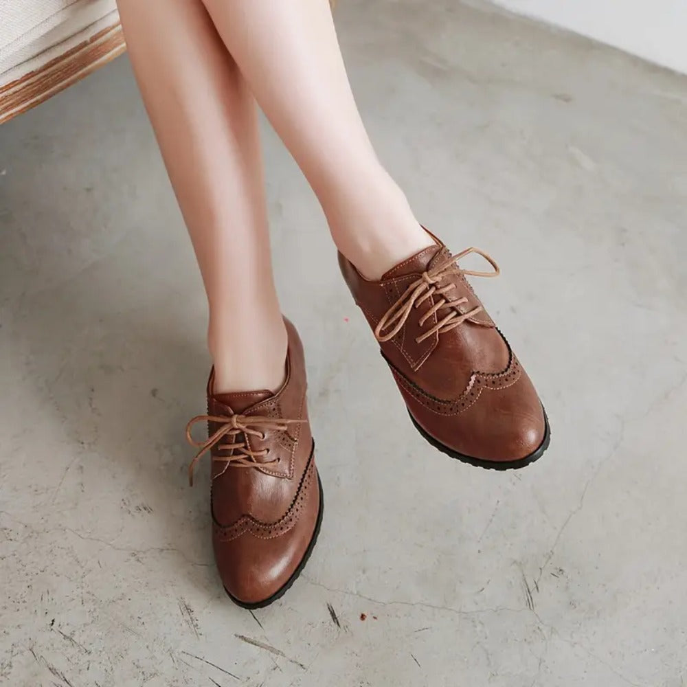Women’s Vintage Oxford Brogue Retro Lace-Up Block High Heel Pumps