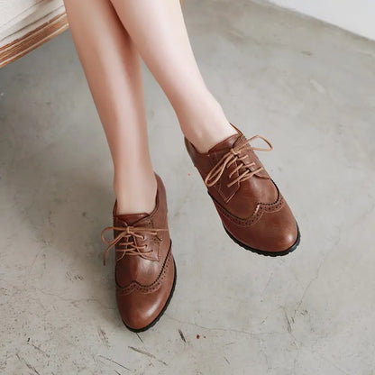 Women’s Vintage Oxford Brogue Retro Lace-Up Block High Heel Pumps