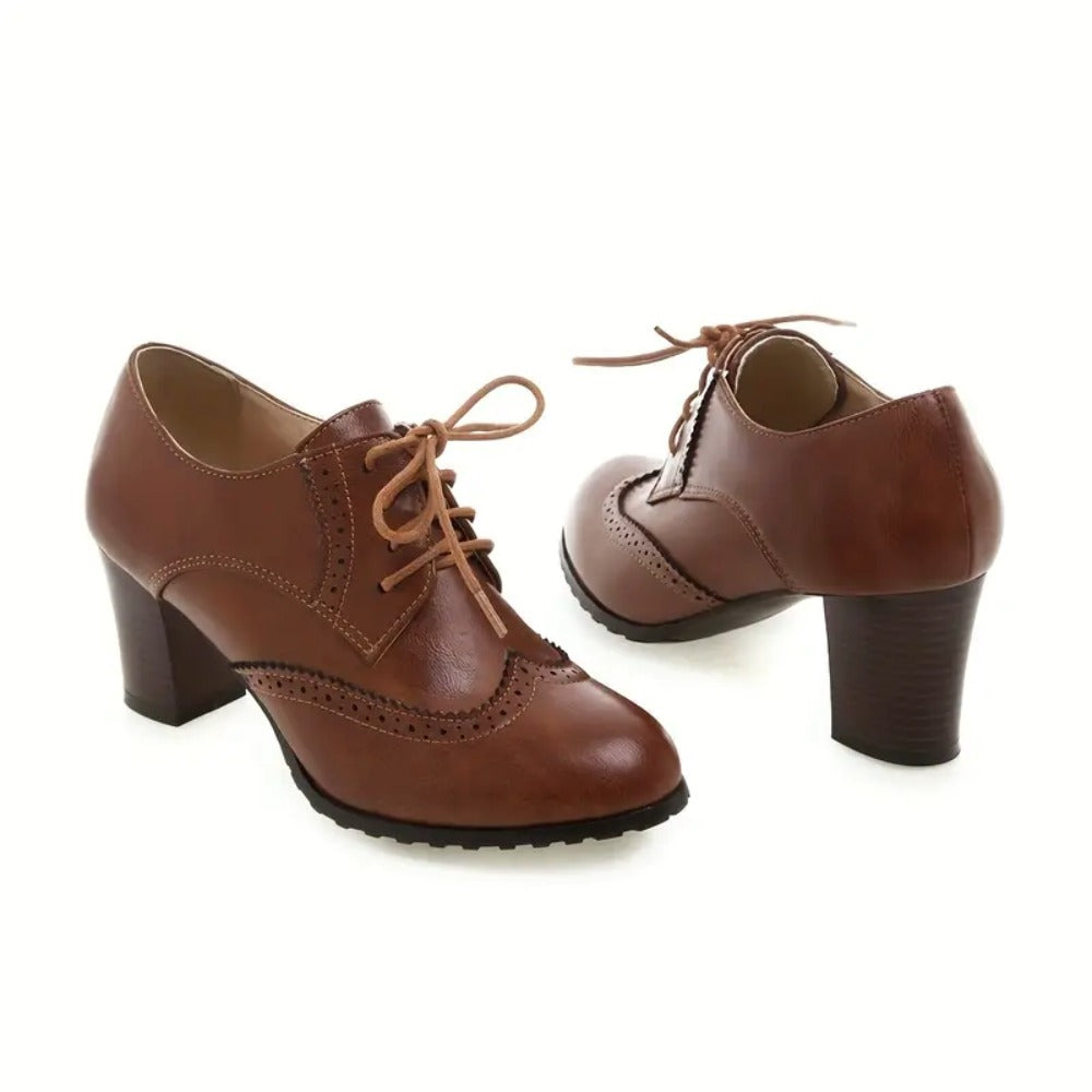 Women’s Vintage Oxford Brogue Retro Lace-Up Block High Heel Pumps