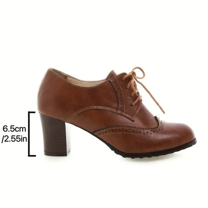 Women’s Vintage Oxford Brogue Retro Lace-Up Block High Heel Pumps