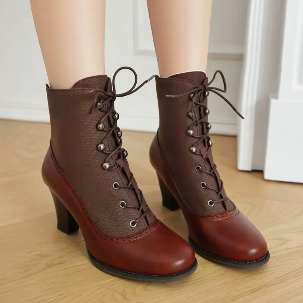 Vintage Victorian Elegant Lace-Up Round Toe Women's Ankle Boots