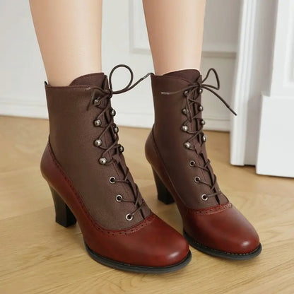 Vintage Victorian Elegant Lace-Up Round Toe Women's Ankle Boots