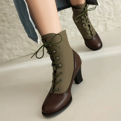 Vintage Victorian Elegant Lace-Up Round Toe Women's Ankle Boots